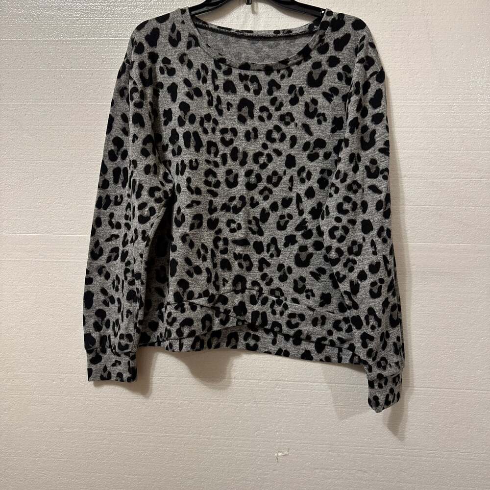Grayson Threads Gray and Black Leopard Print Pullover Sweatshirt